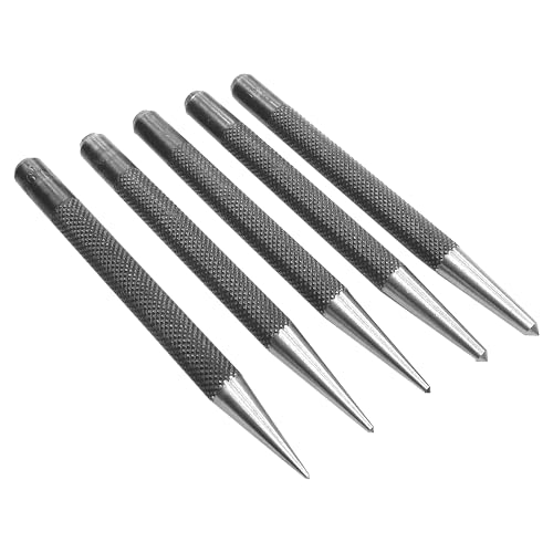 Image of 5-Piece Center Punch Set – Hardened Steel, Round Shank, Knurled Grip – 1/16" to 5/32" Tip Sizes – Tapered Point, Precision Marking Tool for Metal, Wood, Plastic – S117PC Style