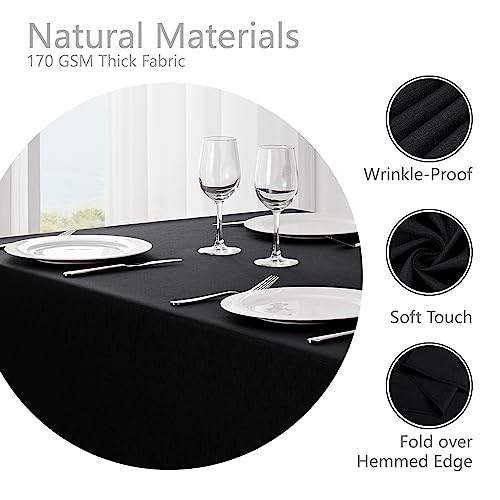 Veblandy Rectangle Tablecloth Waterproof 60x144 inch Linen Textured Table Cloth Stain and Wrinkle Resistant Washable, Decorative Fabric Table Cover for Dining, Party and Camping, Black by Veblandy - Image 3