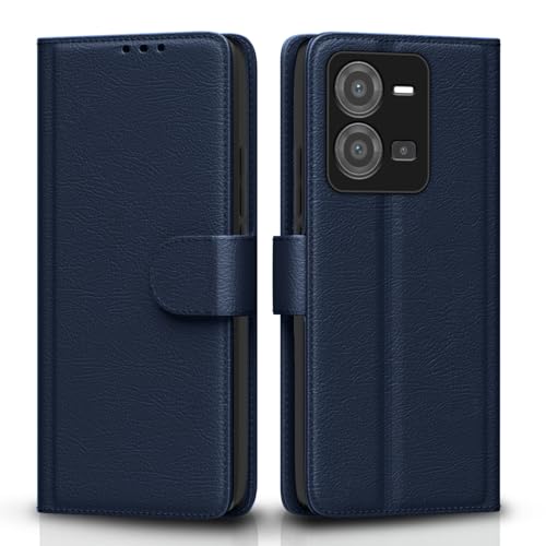 Image of Pikkme Vivo V25 5G Flip Case Leather Finish | Inside TPU with Card Pockets | Wallet Stand and Shock Proof | Magnetic Closing | Complete Protection Flip Cover for Vivo V25 5G (Blue)