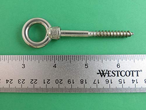 Image of US STAINLESS 2 Pieces Stainless Steel 316 M6 Eye Wood Screw 6mm x 60mm (1 /4 inch x 2 3 /8 inch) Marine Grade (Part #3291)