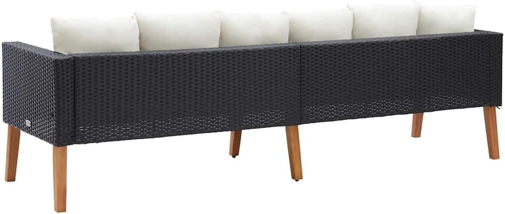 vidaXL Patio Sofa, 3-Seater Patio Sofa with Cushions, Patio Wicker Furniture, Outdoor Sofa for Backyard Garden Porch, Rustic, PE Rattan Black