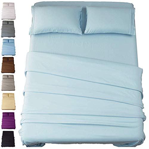 SONORO KATE Bed Sheet Set Super Soft Microfiber 1800 Thread Count Luxury Egyptian Sheets 16-Inch Deep Pocketï¼ŒWrinkle and Hypoallergenic-4 Piece (Spa Blue, Queen)