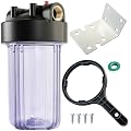 AquaWeaver Whole House Water Filter Housing (WH-C10HD), 10" x 4.5" Sediment etc Filter Universal Housing, Pre-Filtration System for Well and City Water, 1" NPT Port, Pressure Release(Clear Housing)