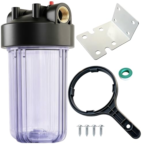 AquaWeaver Whole House Water Filter Housing (WH-C10HD) 10 x 4.5 Sediment etc Filter Universal Housing Pre-Filtration System for Well and City Water 1 NPT Port Pressure Release(Clear Housing)