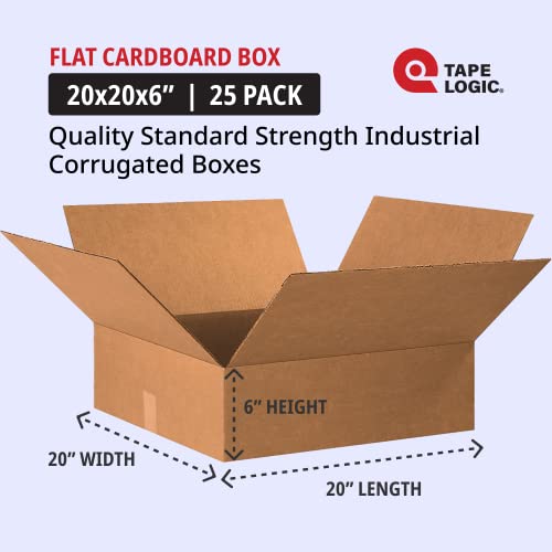 Image of TAPE LOGIC 20x20x6 Flat Corrugated Boxes, Flat, 20L x 20W x 6H, Pack of 15 | Shipping, Packaging, Moving, Storage Box for Home or Business, Strong Wholesale Bulk Boxes