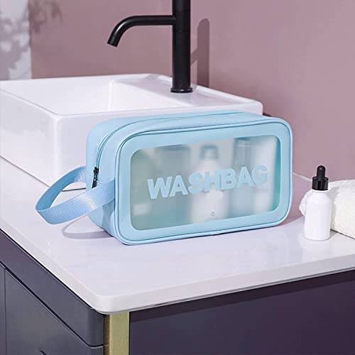 Image of KUKLAR Wash Bag Pouch for Travel Kit Toiletry Bag Cosmetic Bag Make Up Box for Brushes,Accessories with Handle,Large Capacity Translucent Waterproof Travel Storage Mini Size 21X13X7 (Sky Blue)