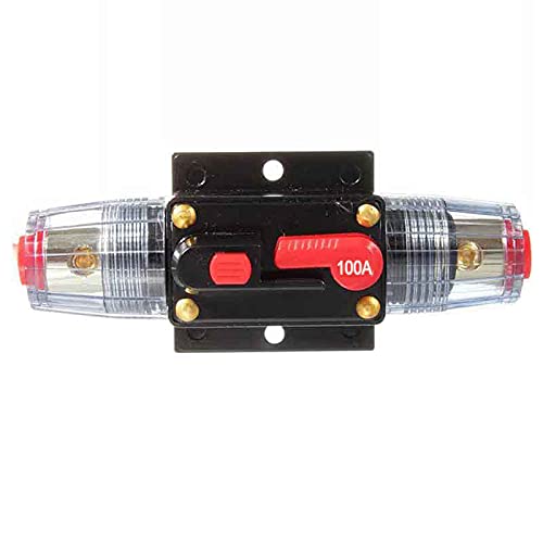Disjoncteur automatique, 12 V-48 V CC, disjoncteur automatique à réinitialisation manuelle, support de fusible en ligne pour système de protection solaire de voiture, 10 x 4,2 x 4,3 cm (100 A) Cover