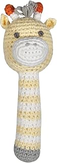Zubels Baby Hand-Crochet 100% Cotton Yarn Giraffe Stick Rattle, All-Natural Fibers, Eco-Friendly, 6-Inch Rattle