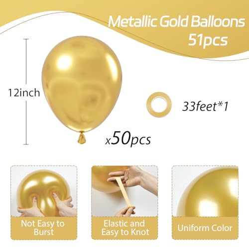 Image of Metallic Gold Balloons 12 inch, Gold Latex 50pcs Party Balloons | Graduation, Engagement, Wedding, Birthday Party Decorations