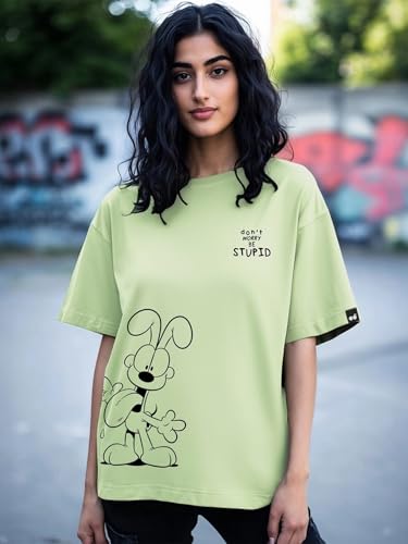 Image of Bewakoof X Garfield Garfield Women's 100% Cotton Graphic Print Oversized Fit Half Sleeve V-Neck T-Shirt | Casual wear | Streetwear | Oversized Tshirt for Woman Cotton| Baggy