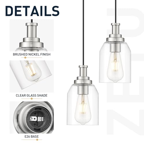 Image of zeyu Pendant Lights Kitchen Island, Modern Kitchen Pendant Lighting Over Island for Dining Room, Brushed Nickel Hanging Lights Fixtures with Clear Glass Shade, ZG33M1L BN