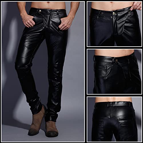 Men`s Slim Fit Party Performance Biker Faux Leather Jeans Pants2