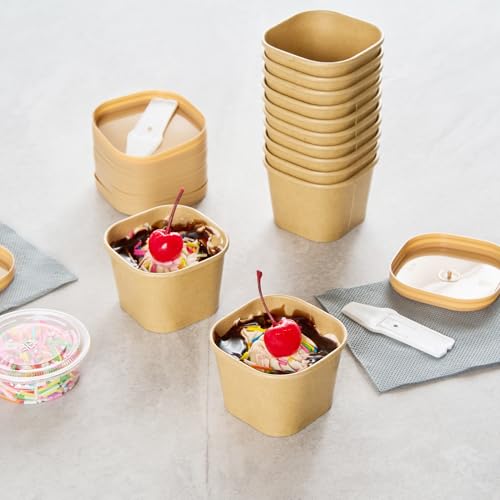 Image of Coppetta 3 Ounce Dessert Cups, 50 Greaseproof Ice Cream Cups - Lids Sold Separately, For Hot And Cold Foods, Kraft Paper Yogurt Bowls, Disposable,For Sundaes, Mousse Or Puddings - Restaurantware