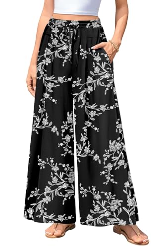 aodemo women39s palazzo pants dressy wide leg pants high waist casual beach flowy culottes with pockets