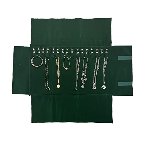 Unionplus Velvet Travel Jewelry Case Roll Bag Organizer For Necklaces Only, Blackish Green #TOP6