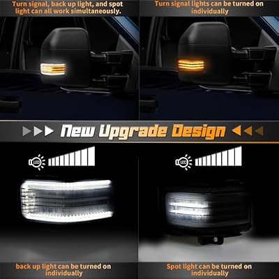 HERCOO Side Tow Mirror Lights Turn Signal Marker LED Sequential Switchback Dynamic Turn Signals & Backup Lamps Spot Light Assembly for Ford F150, F250, F350 Super Duty