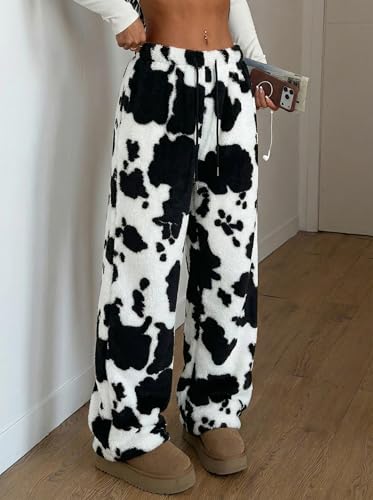 Image of ZAFUL Women's Fuzzy Plush Pajama Pants Wide Leg Pj Bottoms Lounge Pants