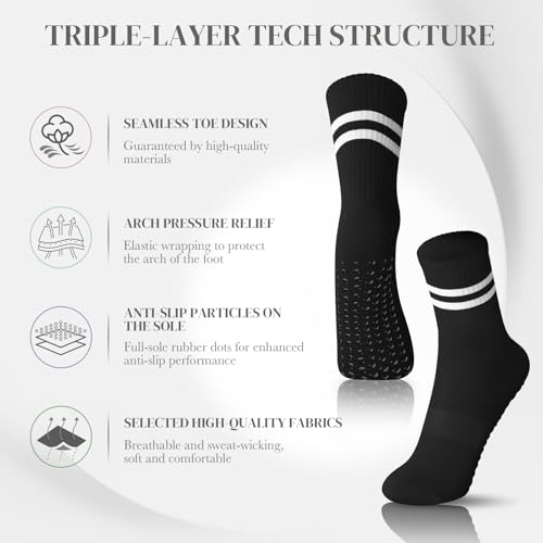 Pilates Socks with Grips for Women Long Non-Slip Yoga Grippy Socks for Barre，Ballet，Dance & Hospital，Anti-Skid Workou3