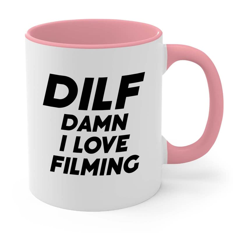 Funny Acronym 2Tone Pink Mug 11oz - Dmn I Love Filming - Filmmaker Gifts Camera Lens Cut Prop Director Movie Film Scriptwriter…