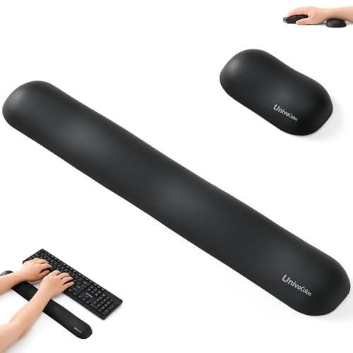 Image of UnivoColors Design-Wave Set of Wrist Rest,Artificial Sheepskin+Memory Foam+Ergonomic+Anti-Slip Gel, Resilience Support During Work and Gaming,Keyboard Accessory,Black