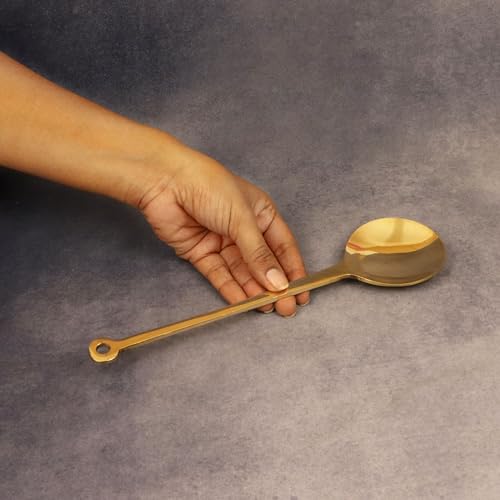 Image of Putrika Traditional Handcrafted Brass Utensil Ladle | Brass Cookware | Serving Spoon [Weight: 138gms] (Small Ladle)