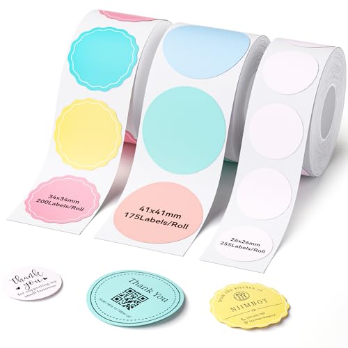 NIIMBOT 3 Roll Labels 26x26mm/34x34mm/41x41mm Colorful Refill Labels Comptible with B1 B21 B21 Pro Label Maker for Gift/Homemade Food/Envolope/Address