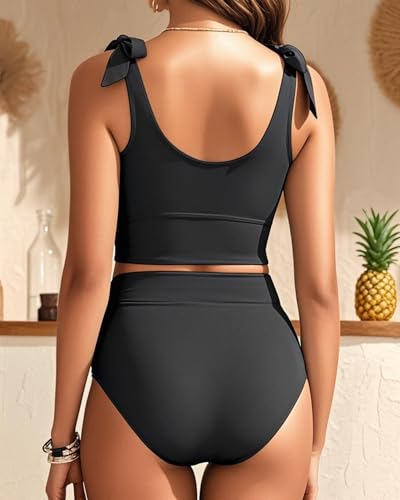 Two Piece High Waisted Swimsuits - Women Tummy Control Bikini Modest Bathing Suit 2PC 20254