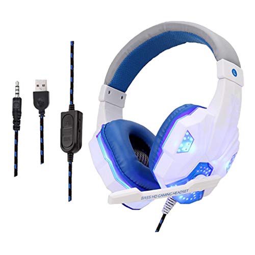 kesoto Headset com Fio para Jogos com Microfone E Luz LED - Branco Azul