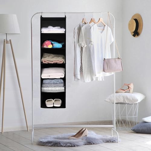Image of MAX Houser 6 Tier Shelf Hanging Closet Organizer, Closet Hanging Shelf with 2 Sturdy Hooks for Storage, 2 Pack, Foldable (Black)