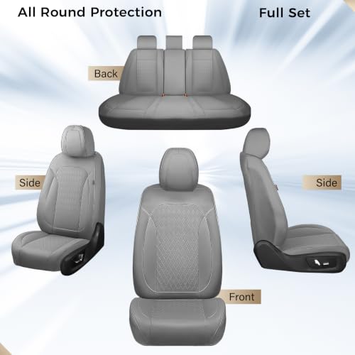 Image of Coverado Car Seat Covers Full Set, Leather Seat Covers for Cars, Waterproof Car Seat Protectors, Durable Front and Back Car Seat Cushions Automotive Seat Covers Universal Fit for Most Cars, Gray