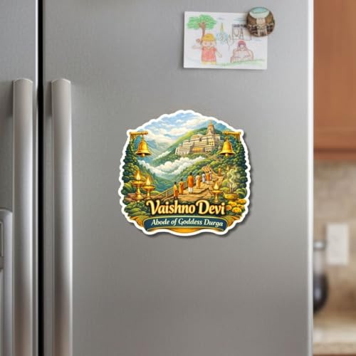 Image of Wooden Fridge Magnet Stickers for Refrigerator, Door Magnet Stickers, Multipurpose Office Magnets | Best Souvenir Gift | Home Office Fridge Decoration Items (Vashno Devi)