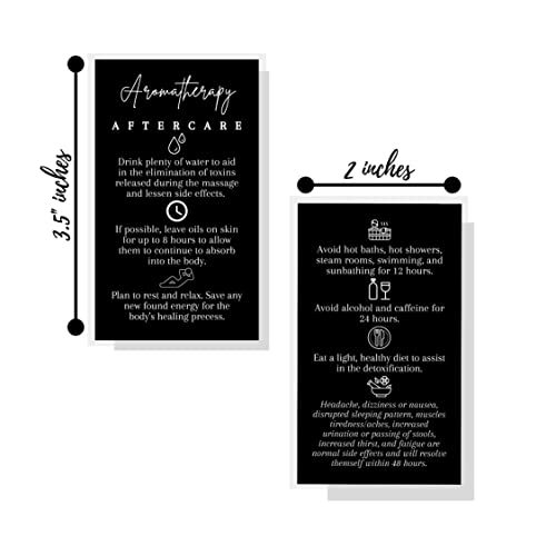 Image of Aromatherapy Massage Aftercare Cards | 50 Pack | 2x3.5 inch inch Business Card Size | Aromatherapy Accessories | Black Card Design