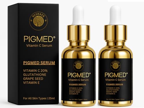 Image of Pigmed 20% Vitamin C Serum with Glutathione, Hyaluronic Acid - 25ml | Skin Brightening, Anti-Aging, Pigmentation Removal | For Men & Women | Pack of 2