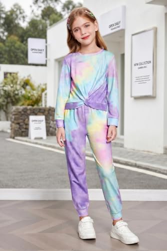 Image of Arshiner Girls 2 Piece Outfits Fashion Twist Front Tracksuit Long Sleeve Pullover Sweatshirt Sweatpants Jogger set Sweatsuit