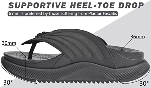 Oncai Platform Flip Flops For Women Soft Cushion Recovery Walking Sandals Fashion Leather Orthopedic Plantar Fasciitis With Arch Support Black Size 6 #TOP4