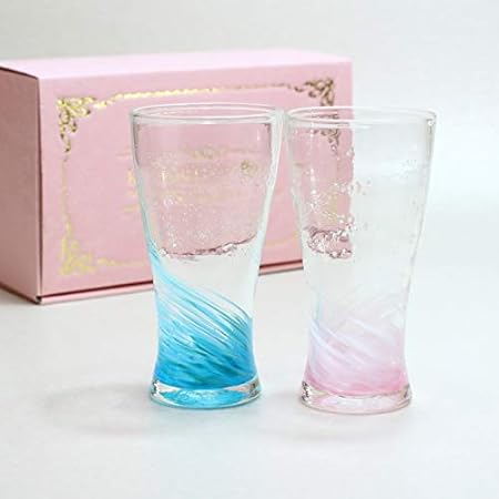 Amazon Co Jp ペアグラス おしゃれ プレゼント ビールグラス ビアグラス オシャレ ギフト ビアジョッキ ビールジョッキ 琉球ガラス グラス 蛍入り ホタル石 海蛍アイスロンググラス 2個 ペアセット ギフトbox付 水 ピンク ホーム キッチン