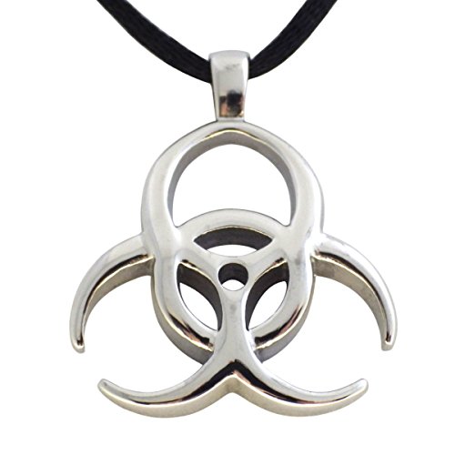 Fantasy Forge Jewelry Biohazard Symbol Necklace Mens Womens 316L Stainless Steel Virus Quarantine Zombie Pendant