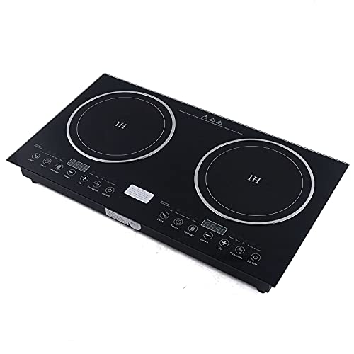 Portable Induction Cooker & Ceramic Cooker, Double Burner Built-In Electric Stove Top 1200w/1400w, 110v C-eramic Stovetop with Ceramic Glass, Safety Lock, 8 Gear Firepower, Multiple Cooking Modes