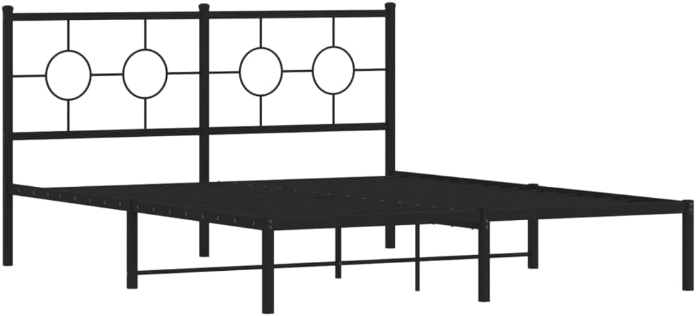 Bed Frame Black Steel Industrial Platform with Headboard 59x79 in King Size Durable Sturdy Foundation for Bedroom Mattress Support and Storage