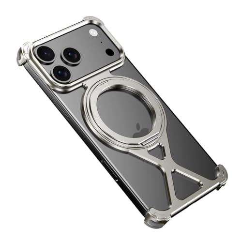 Coque iPhone 15 Pro magnétique en métal avec support intégré couleur titane