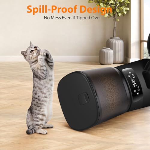 Automatic Cat Feeders for Two Cats, 5L/20 Cups Double Automatic Cat Food Dispenser with 2 Stainless Bowls, Timer Setting 20 Portions 6 Meals Per Day, 10s Meal Call (Black) - Image 7