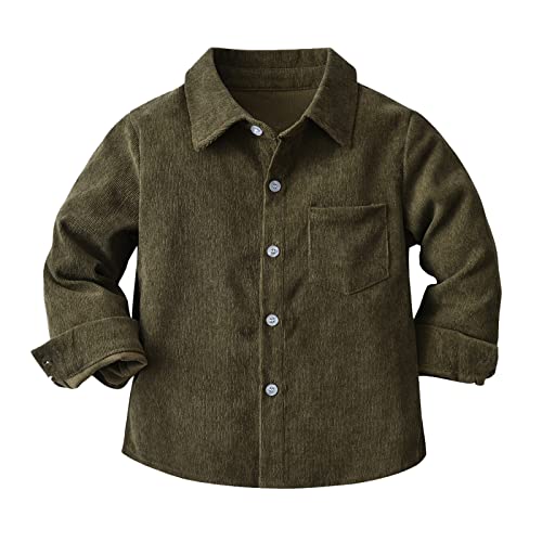 Toddler Boys Corduroy Long Sleeve Shirt Coat Lapels Solid Color Tops Button-Down Shirts with Pocket