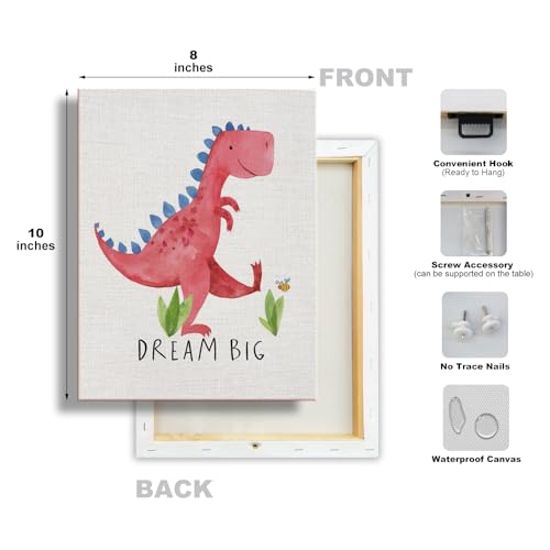 Image of Cute Watercolor Dinosaur Prints Inspirational Motivational Quotes Canvas Wall Art Nursery Decor Wall Decor Funny Poster Artwork for Kids Room Classroom Bedroom Decorations,4PCS,Framed,8x10IN