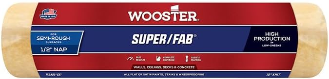 12 Pack of 12" x 1/2" Nap Wooster 0R24 Super/Fab Knit Roller Cover, for Semi-Rough Surfaces, Walls, Ceilings, Decks and Concrete