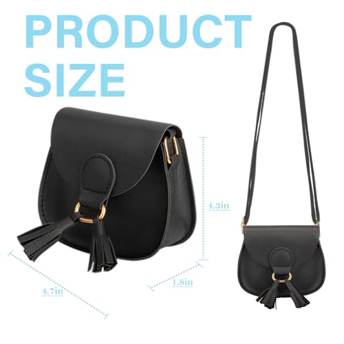 Image of Little Girls Purse for Toddler Kids Girls Leather Crossbody Bag with Tassel (Black)