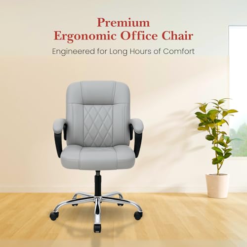 Image of activa Ergonomic Office Chair with Premium Leatherette & Padded Seat | Adjustable Height | Desk Chair for Work /Study | Chairs for Workstations (Galaxy, Grey)