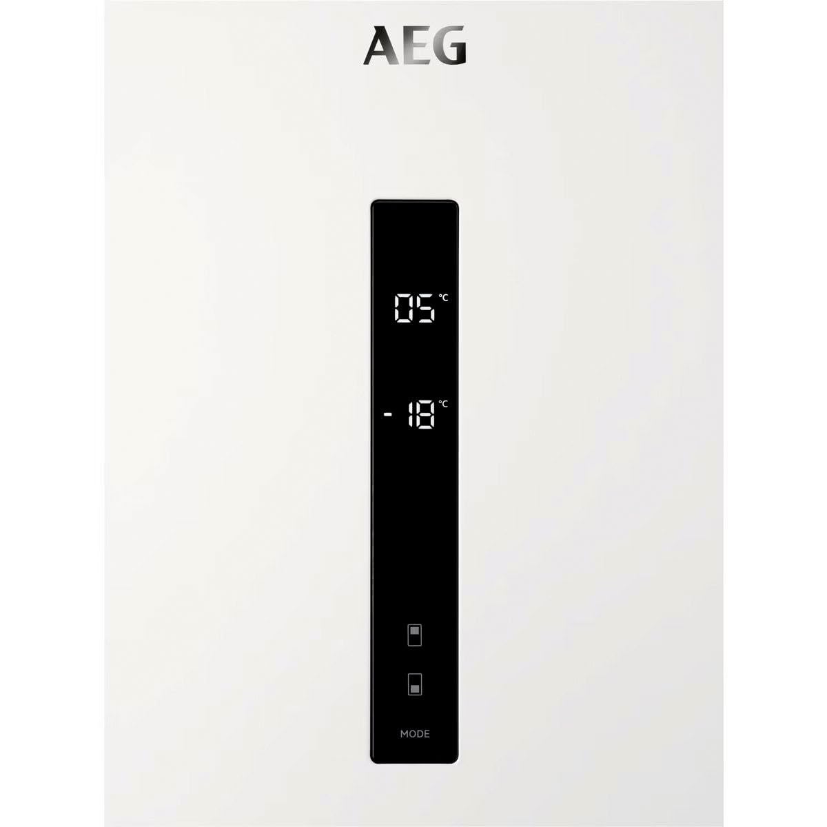 AEG RCB636E5MW Frigorífico Combi, Libre Instalación, 2,01 m, CustomFlex, Sistema Cooling 360°, Tecnología Twintech, Sistema MultiFlow, Display LED, Cajón ExtraChill, Luces LED, Blanco
