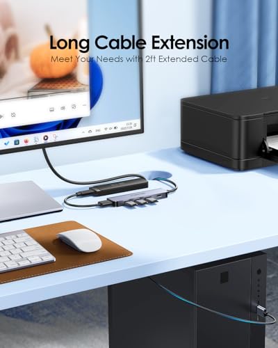 Hub USB 3.0, 4 Porte USB 3.0 Dati & Porta Alimentazione tipo C, Adattatore Multiporta con Cavo Lungo 0.6M, per PC Windows, MacBook, Laptop, Desktop, Altri con Porta USB-A 3.0 (HE32-0.6M) - Hub USB - Immagine 3