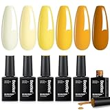 Beetles Yellow Gel Nail Polish Set – Lemon Whisper Fall Gel Polish Kit Mustard Gold Amber Butterscotch Pastel Yellow UV LED Soak Off Nail for Autumn Manicure
