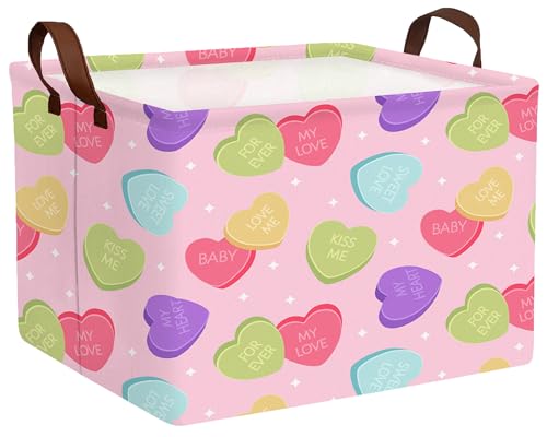 Image of Valentines Day Basket Large Foldable Heart Shaped Storage Box for Gifts Kids Empty Storage Bins Rectangular Toy Organizer Decor (Colorful Love)